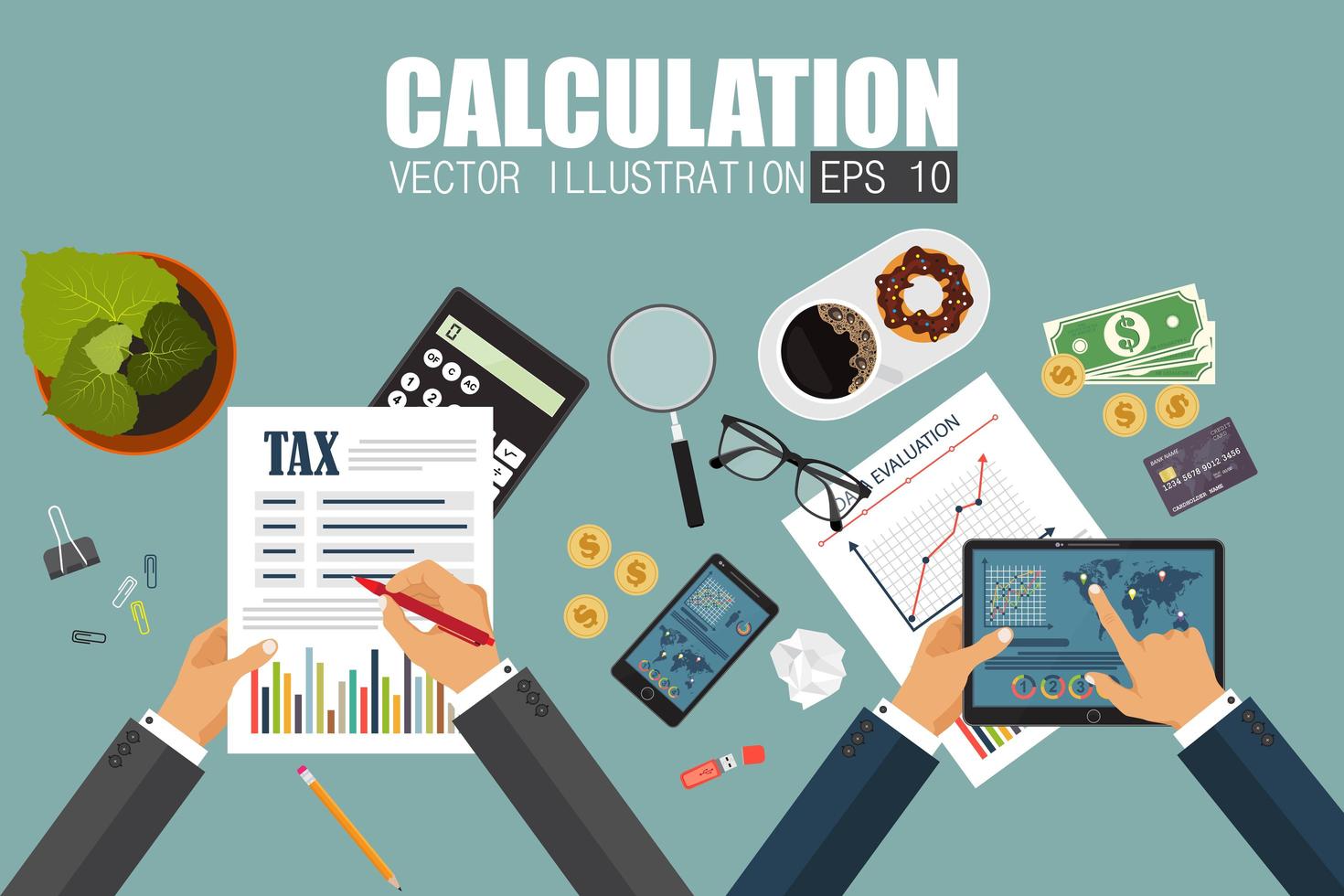 Fondo de concepto de auditoría con objetos de oficina vector