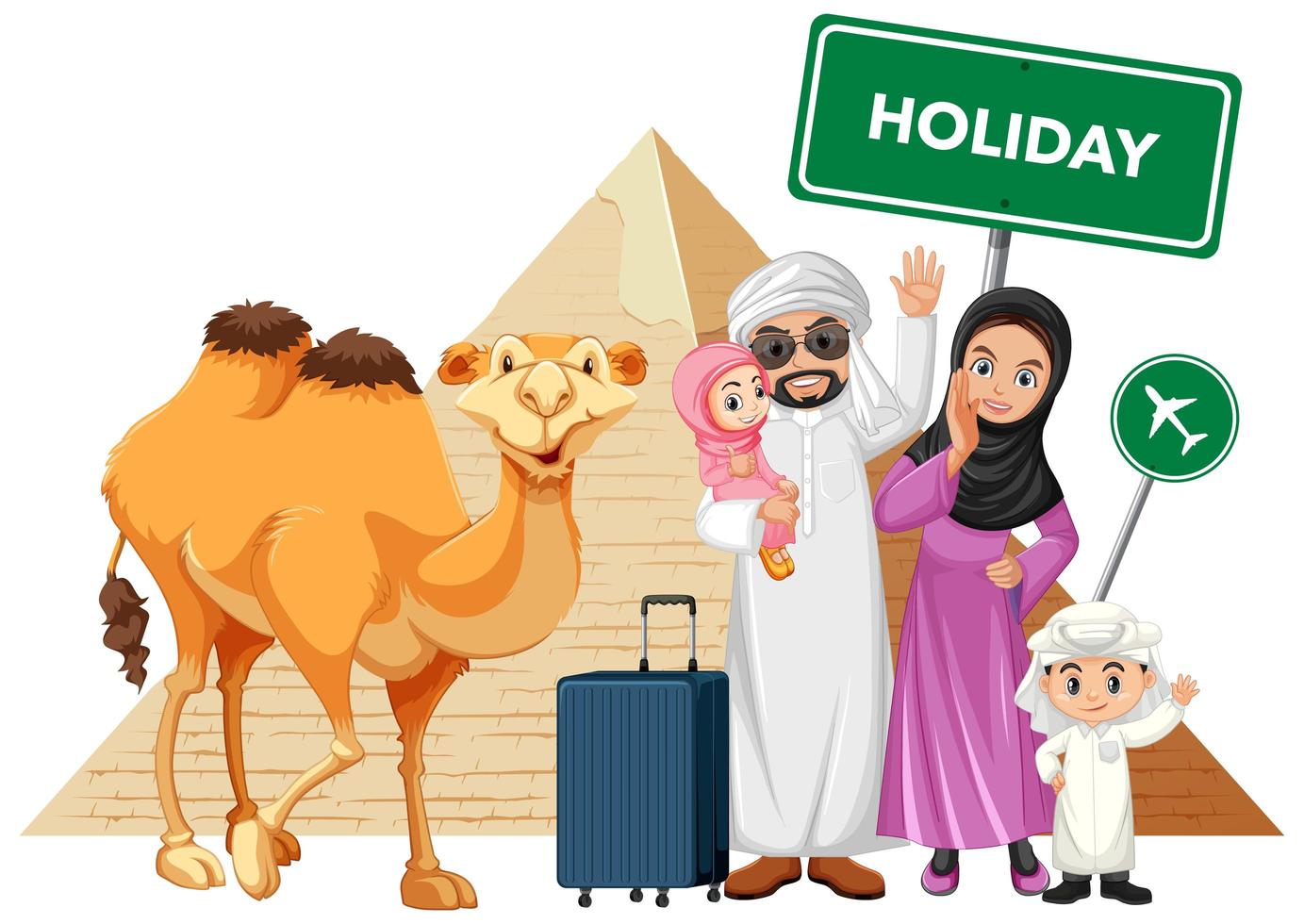 familia árabe de vacaciones vector