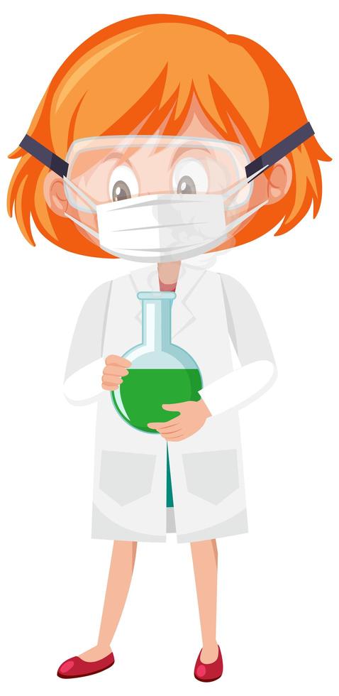 Girl in scientist costume holding science objects isolated on white background vector