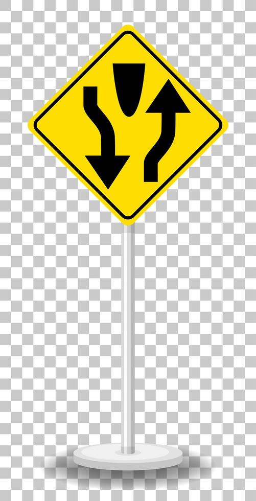 Yellow traffic warning sign on transparent background vector