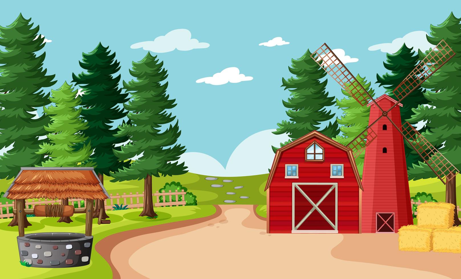 Blank farm scene in cartoon style 1541462 Vector Art at Vecteezy