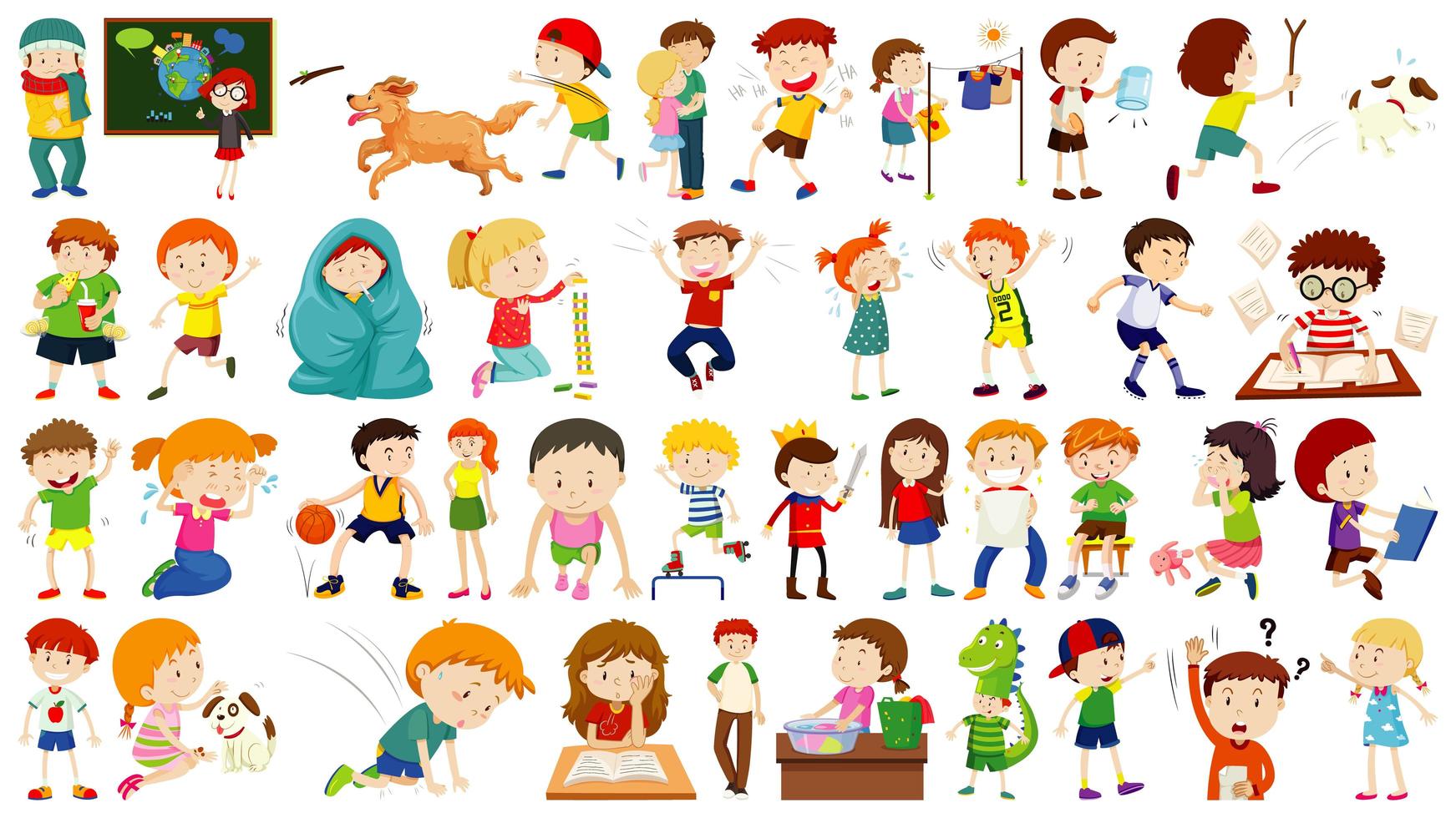 conjunto de personaje de dibujos animados de niños lindos vector