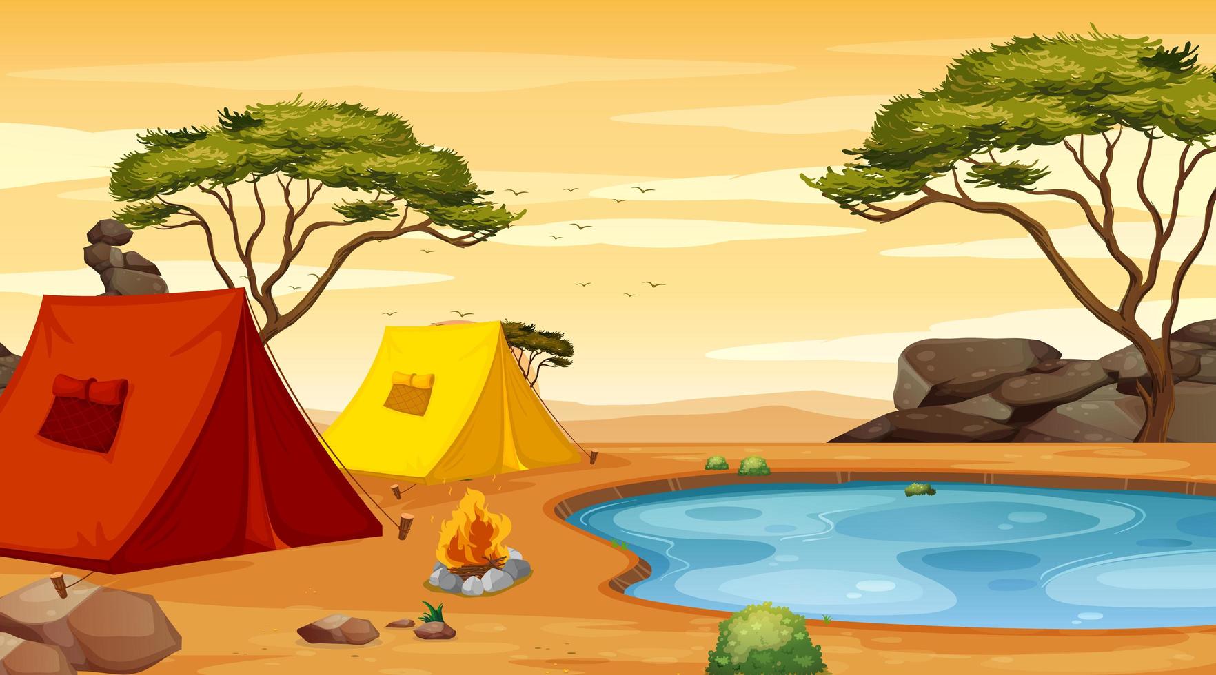 Background scene with tents on the ground vector