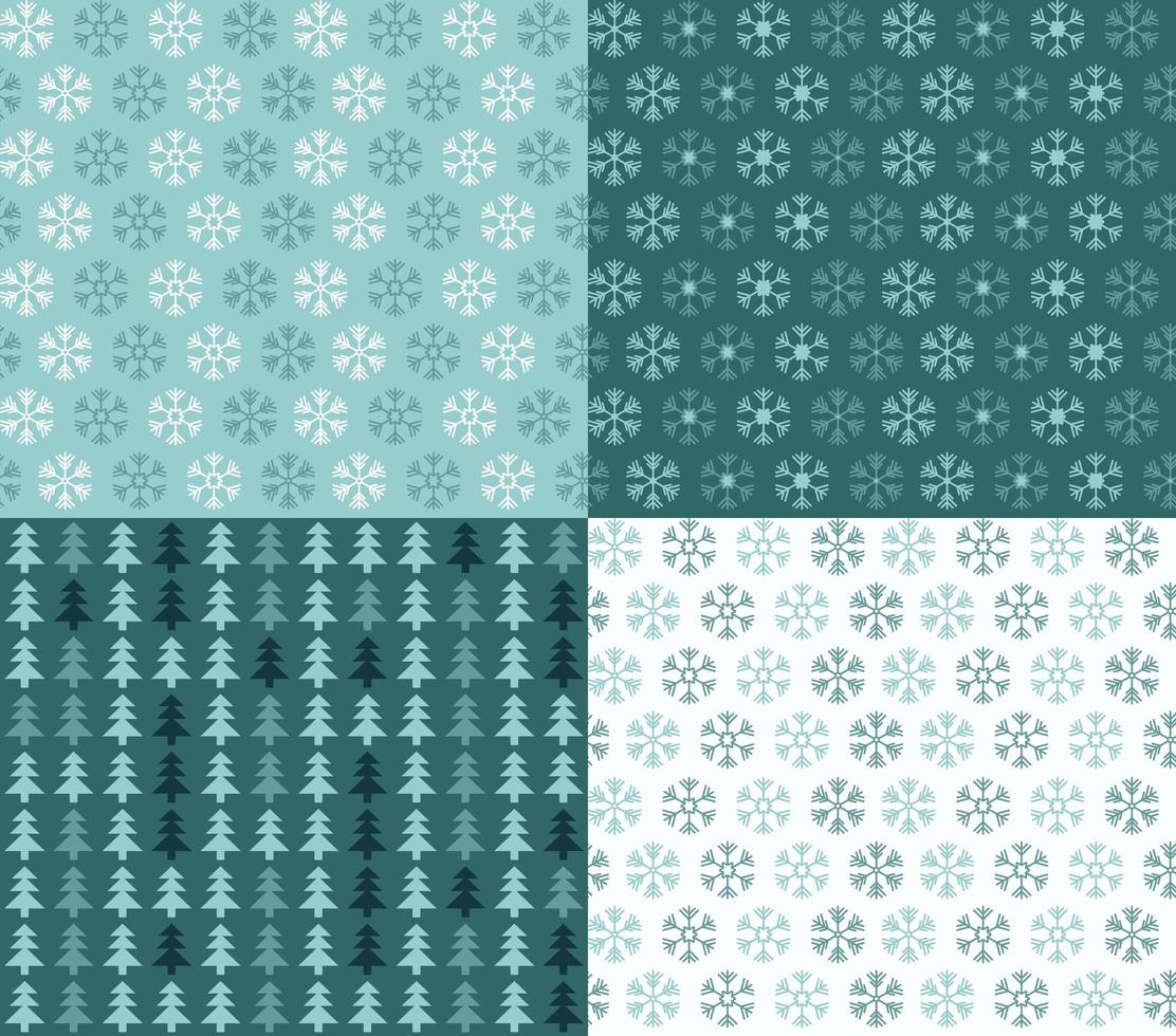 Four seamless Christmas patterns with snowflakes and trees vector