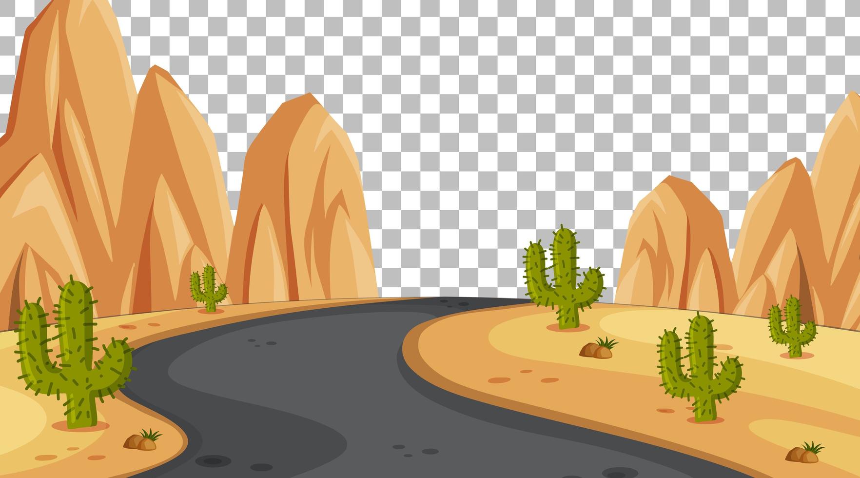 Escena del desierto de naturaleza en blanco con paisaje de largo camino sobre fondo transparente vector