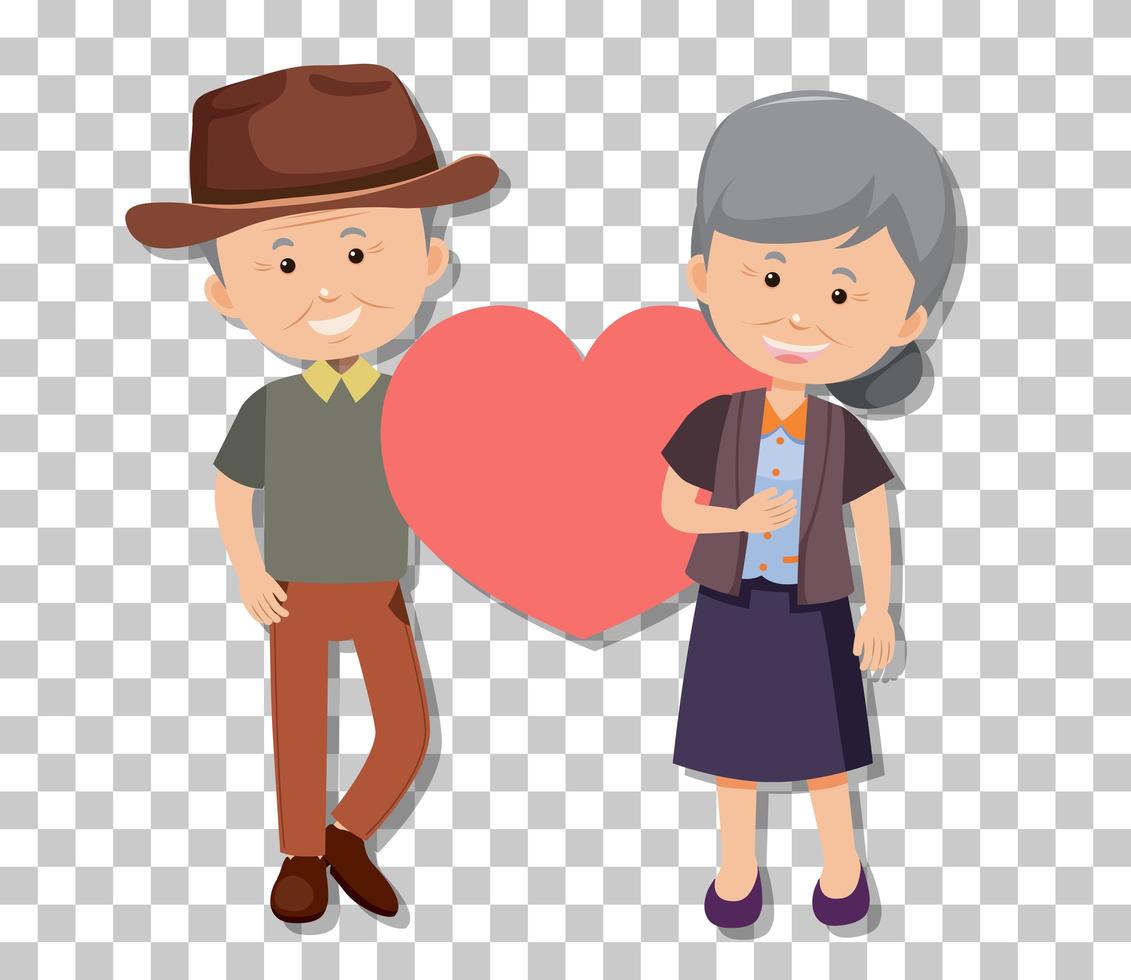 Pareja de ancianos en pose de pie aislado sobre fondo transparente vector