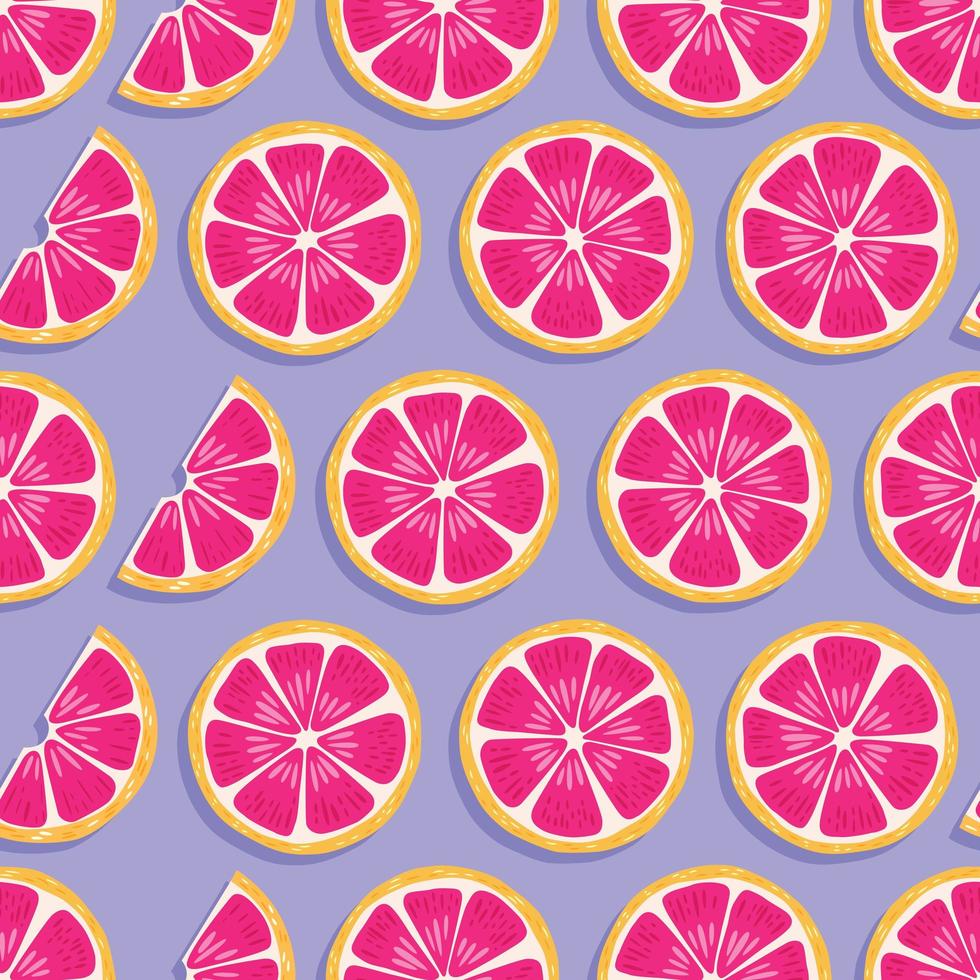 Fruit seamless pattern, grapefruit slices with shadow vector