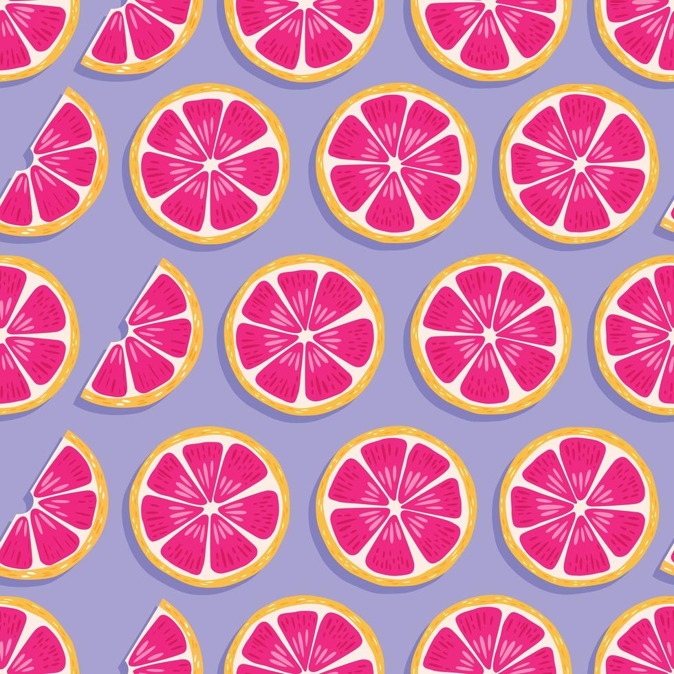 Fruit seamless pattern, grapefruit slices with shadow vector