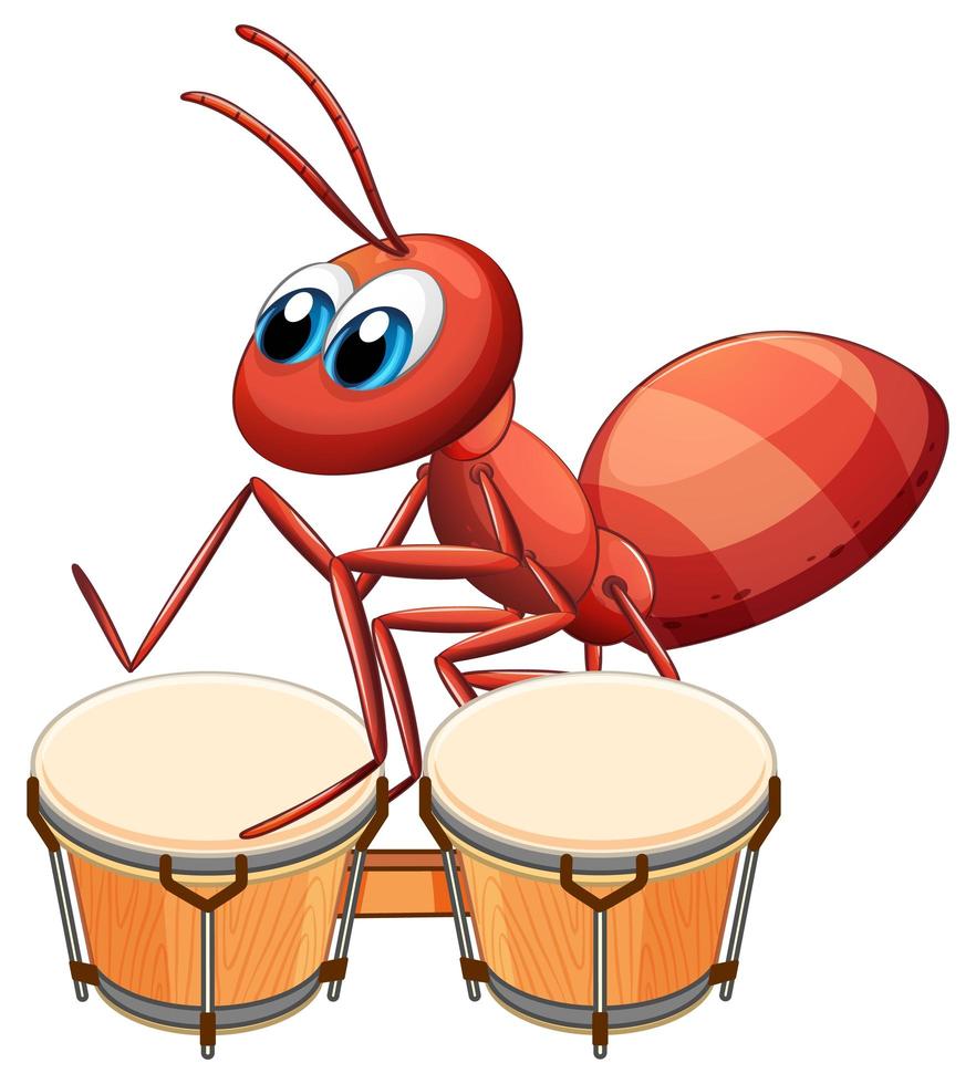 Musician ant playing drum vector