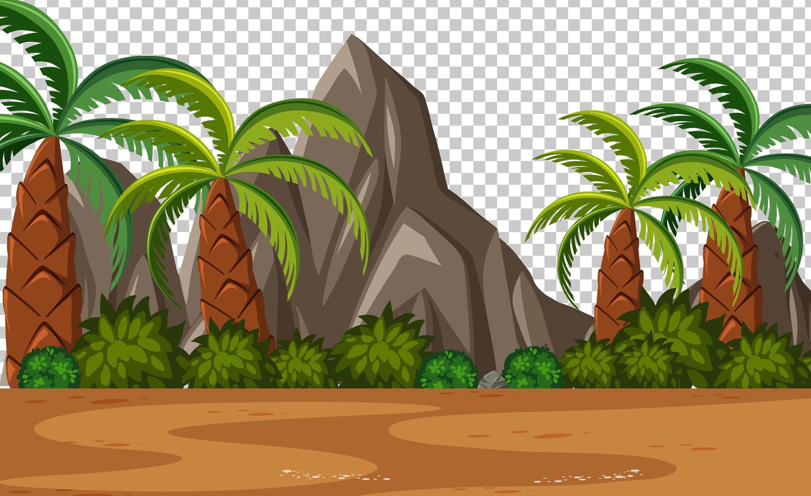 Escena del parque natural en blanco con paisaje de palmeras sobre fondo transparente vector