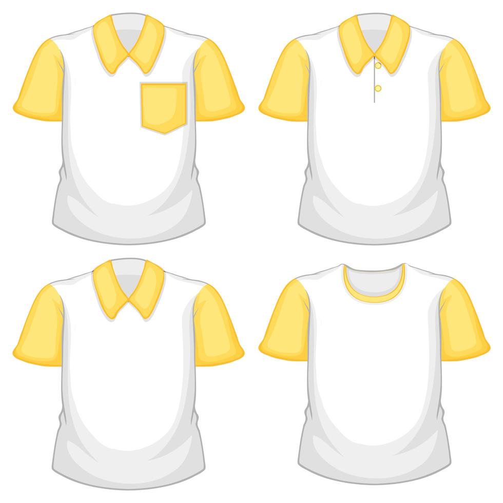 Set of different white shirt with yellow short sleeves isolated on white background vector