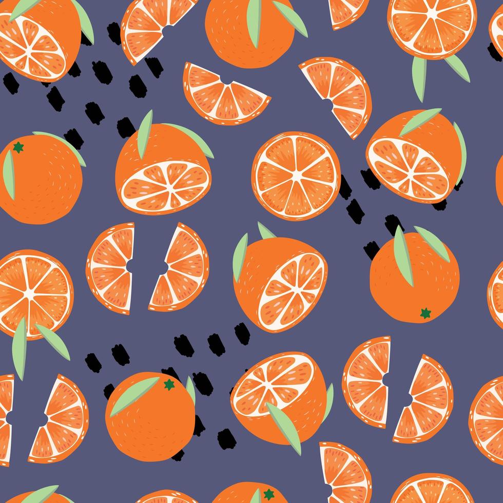 Fruit seamless pattern, oranges with leaves vector