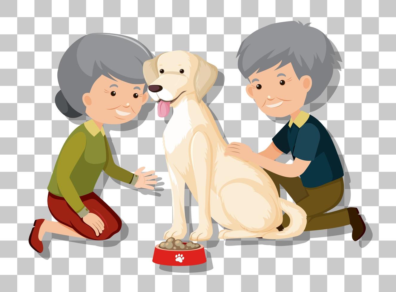 Old couple with their pet isolated on transparent background vector