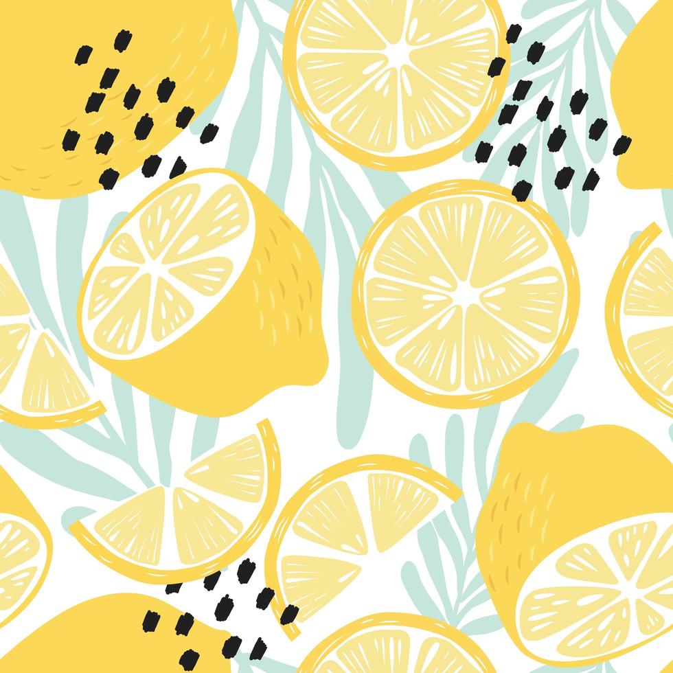 Fruit seamless pattern, lemons on white background vector