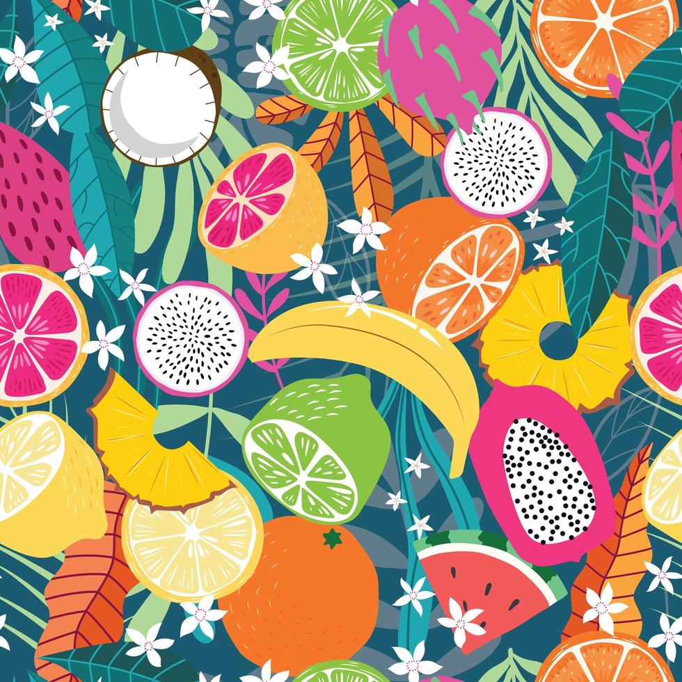 patrón sin costuras de frutas, colección de frutas tropicales exóticas vector