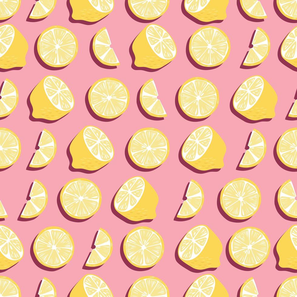 Fruit seamless pattern, lemons with shadow vector