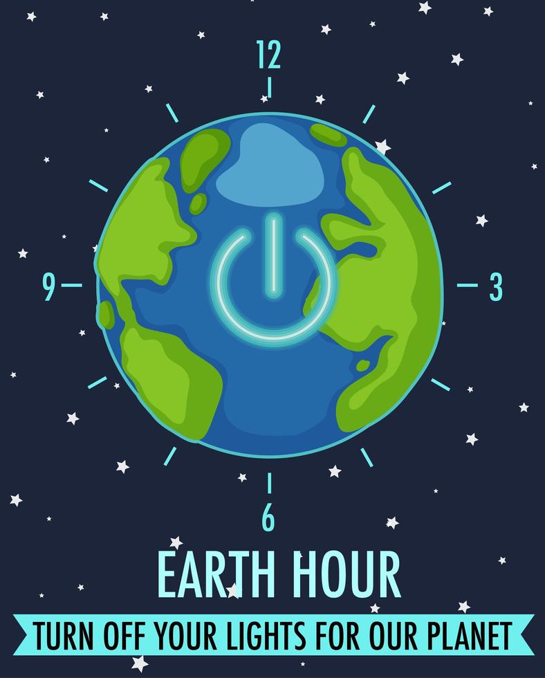 Earth Hour campaign poster or banner turn off your lights for our planet 60 minutes vector