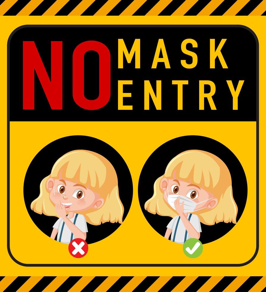 No mask no entry warning sign with cartoon character vector