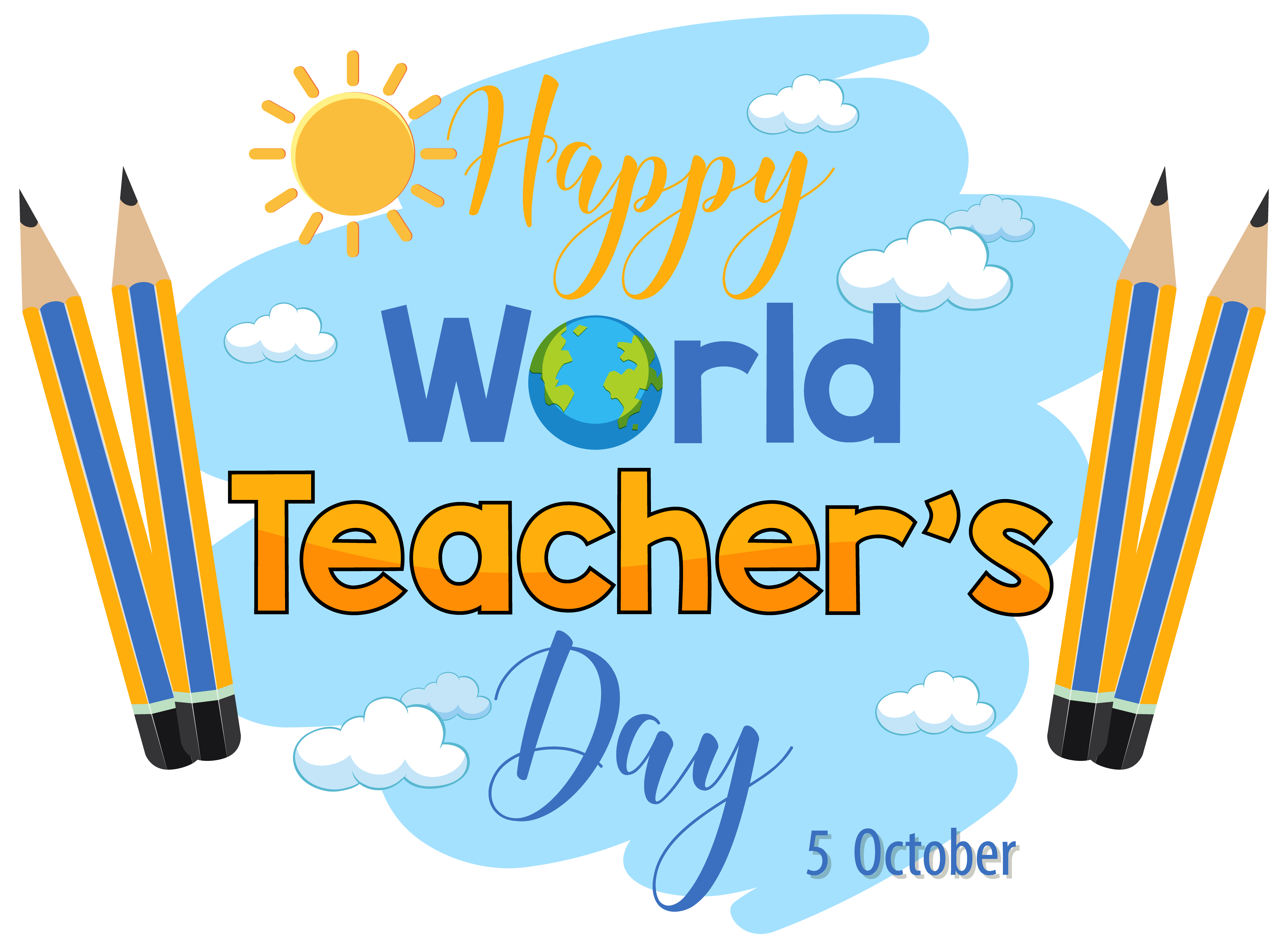 Happy World Teacher S Day Text With Pencils Vector Art At Vecteezy