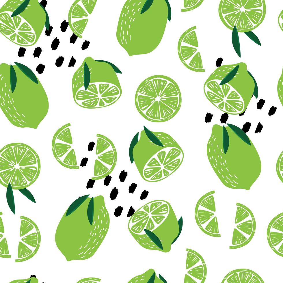 Fruit seamless pattern, limes with leaves vector