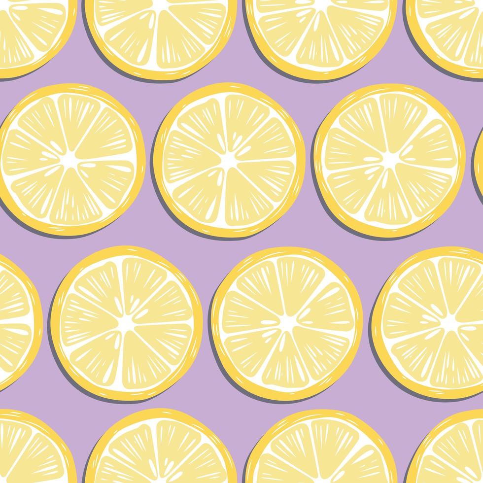 Fruit seamless pattern, lemon slices with shadow vector