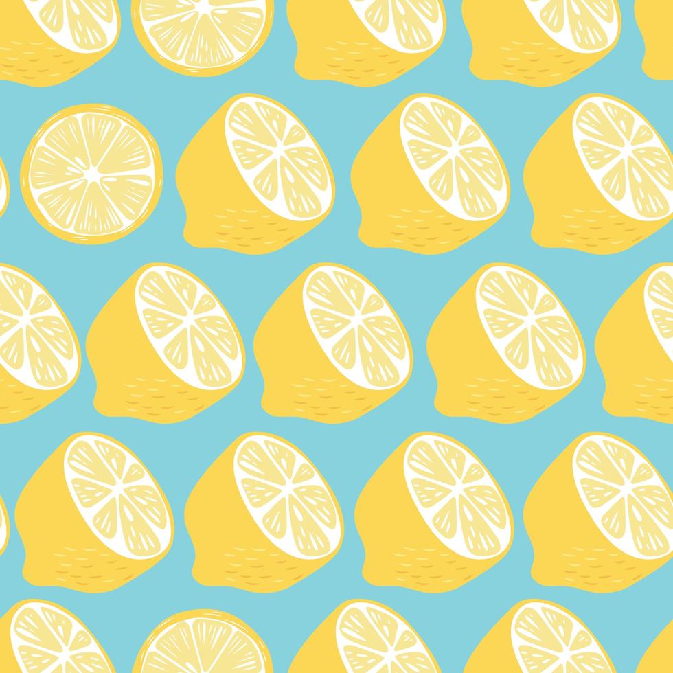 Fruit seamless pattern, lemon halves and slices vector