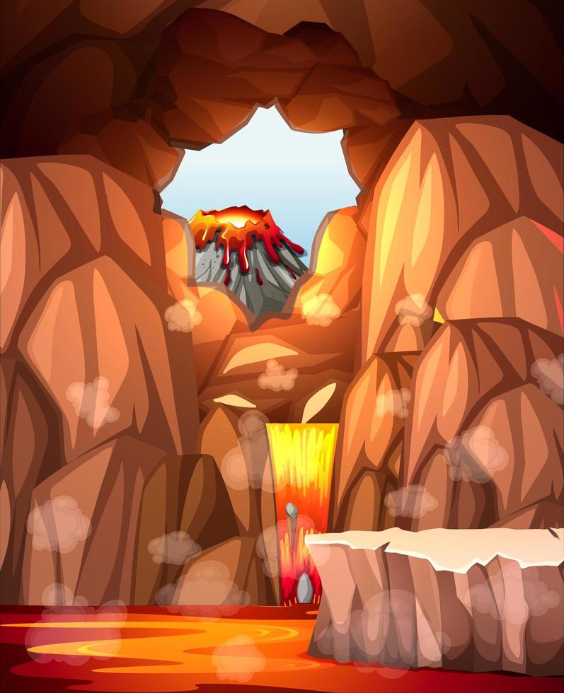 cueva infernal con escena de lava vector