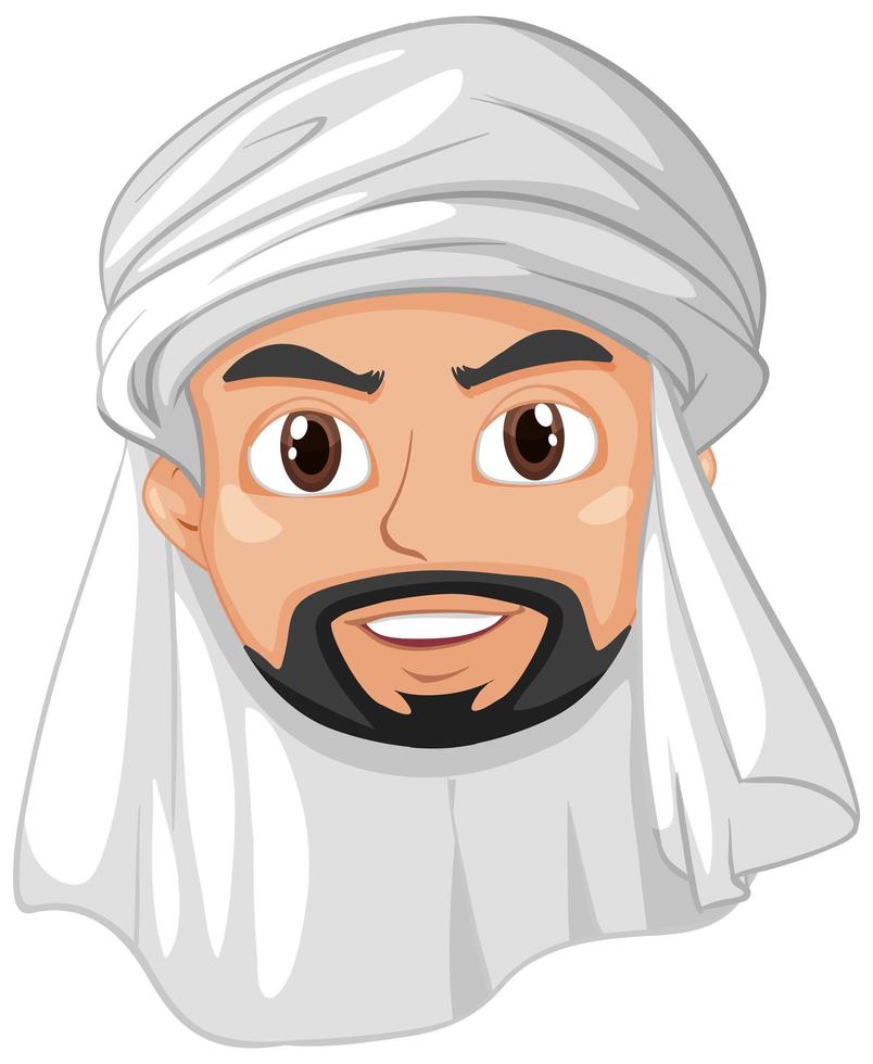 Adult man arab muslim head cartoon character vector