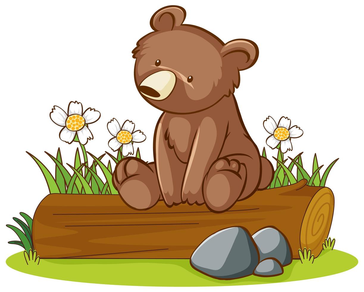 Isolated picture of grizzly bear on log vector