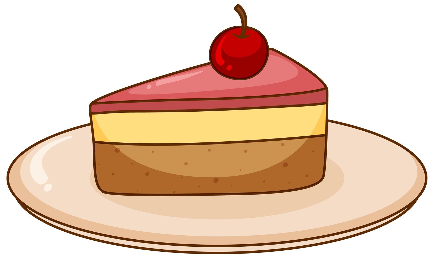 One piece of strawberry cake on the plate vector