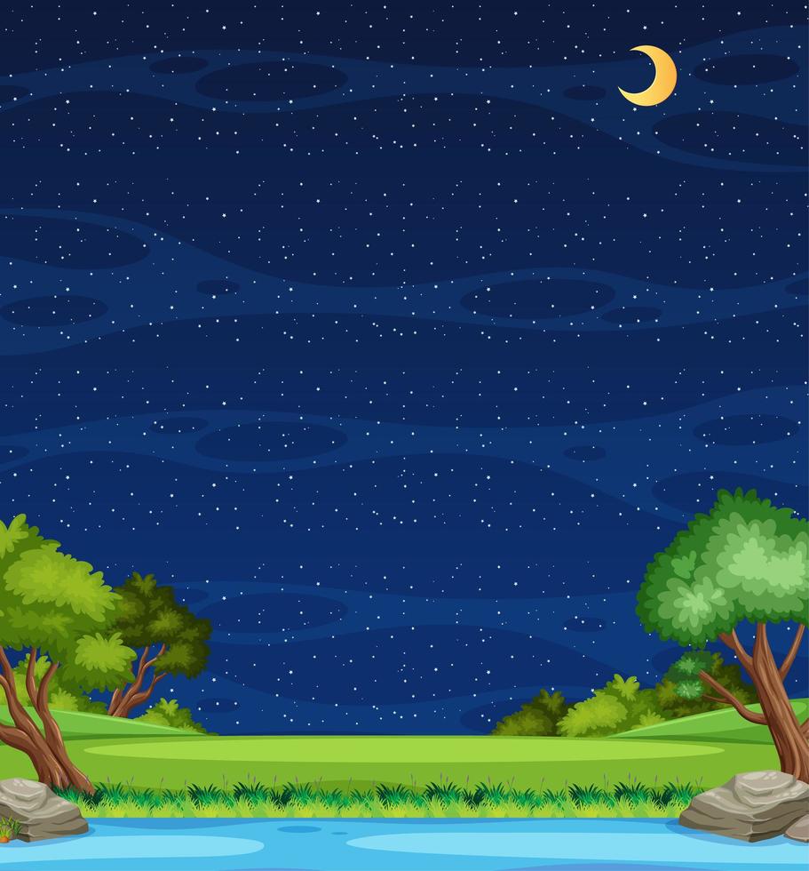 Vertical nature scene or landscape countryside with forest riverside view and blank sky at night vector