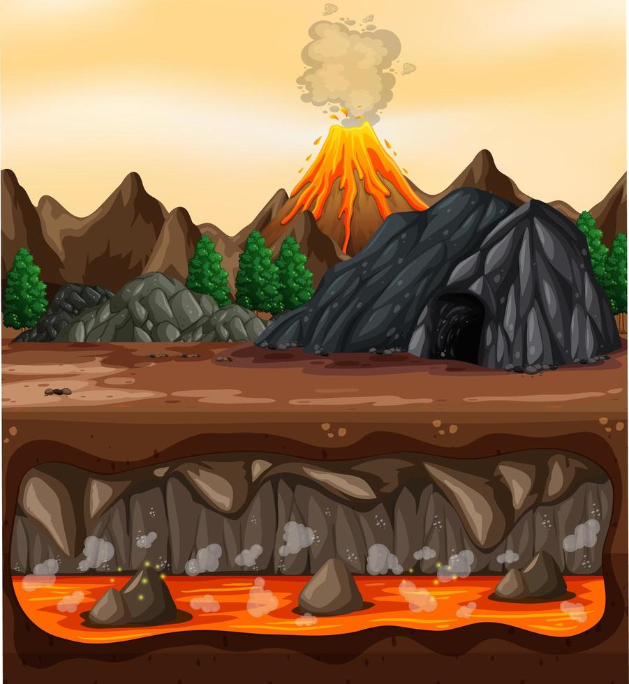 Volcanic eruption outdoor scene background vector