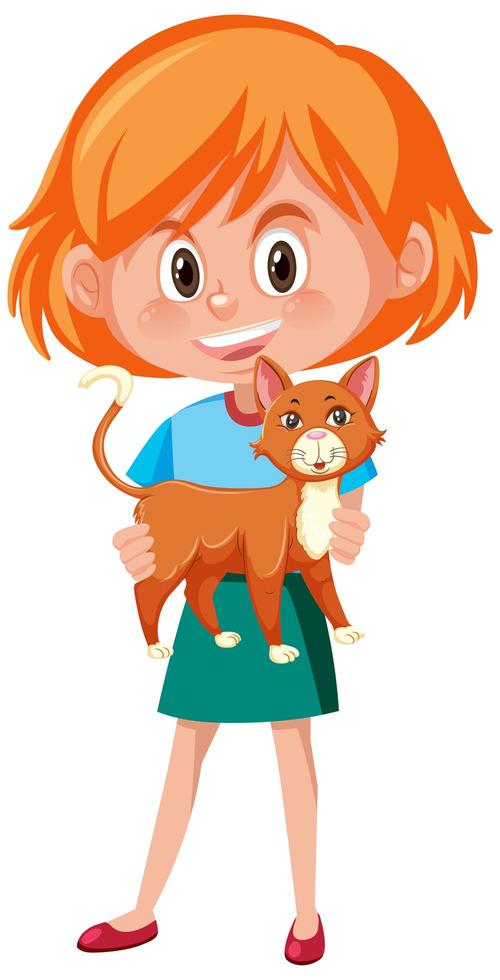 Girl holding cute animal cartoon character isolated on white background vector