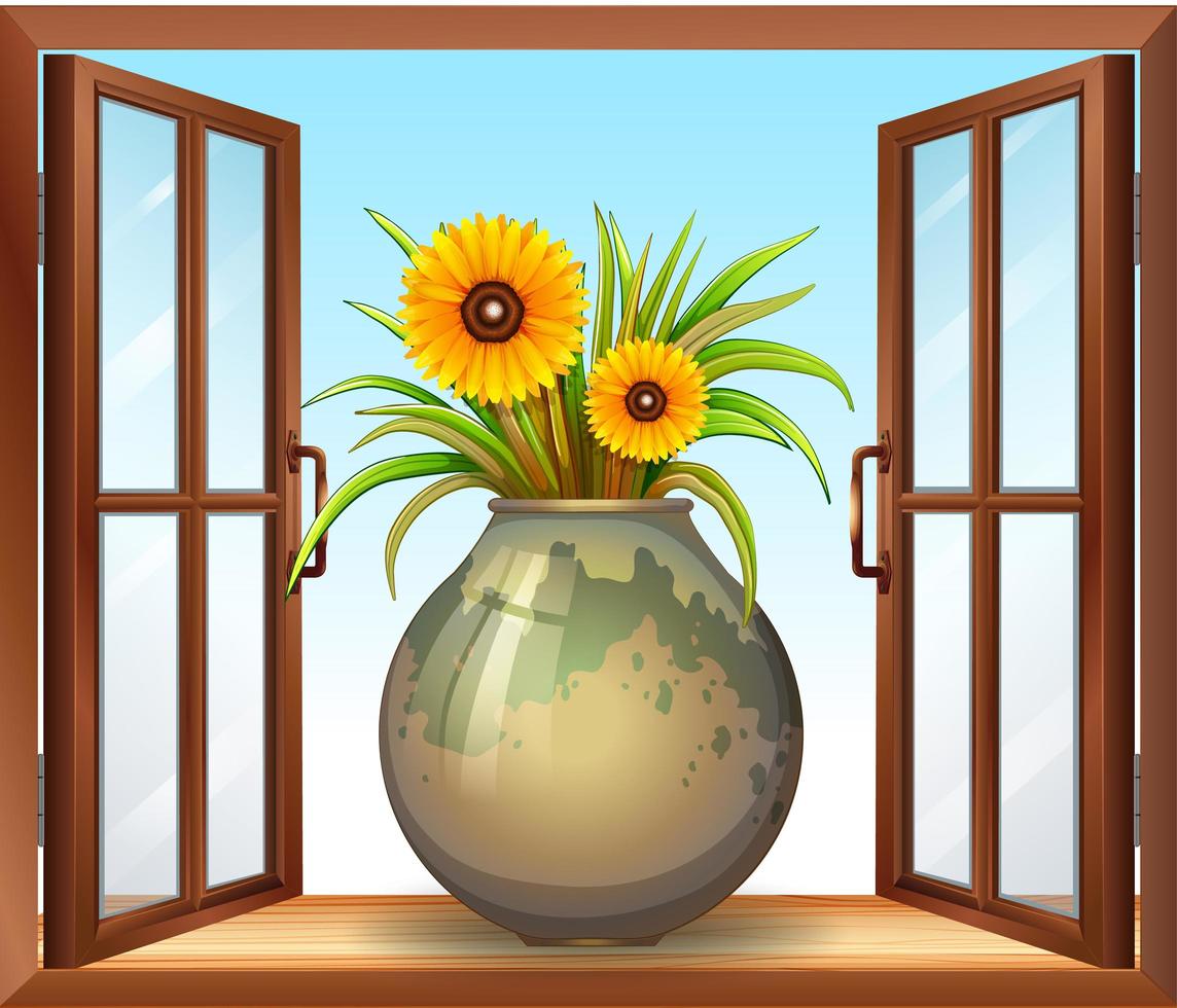 Flower in vase near window vector