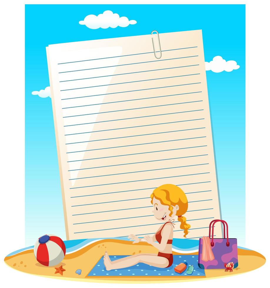 Blank paper note template summer theme vector