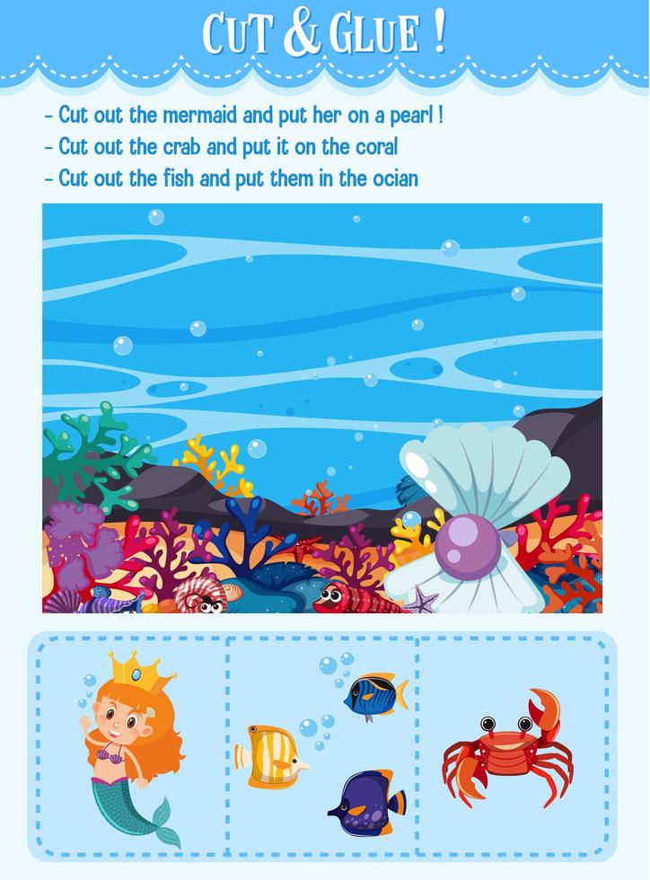 Cut and glue game for kindergarten vector