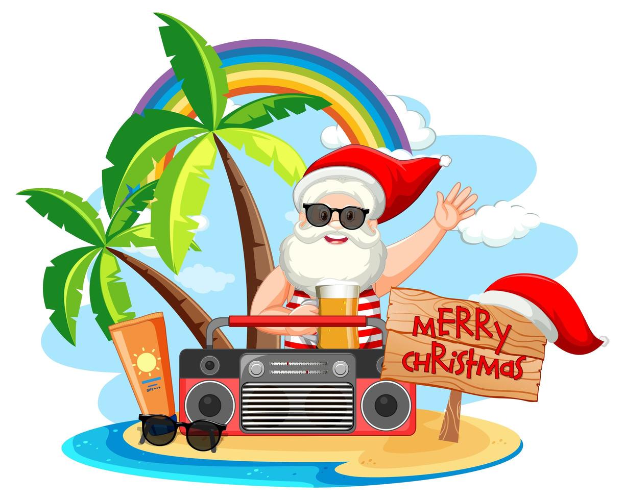 Santa Claus on the beach island for Summer Christmas vector