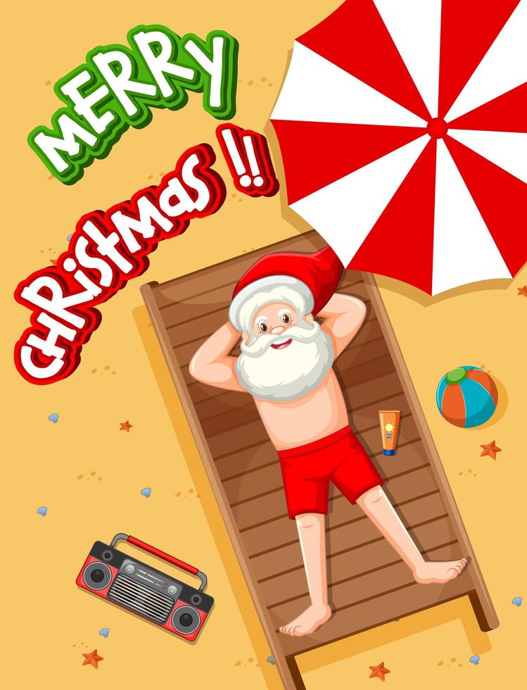Santa Claus taking sun bath at the beach summer theme vector