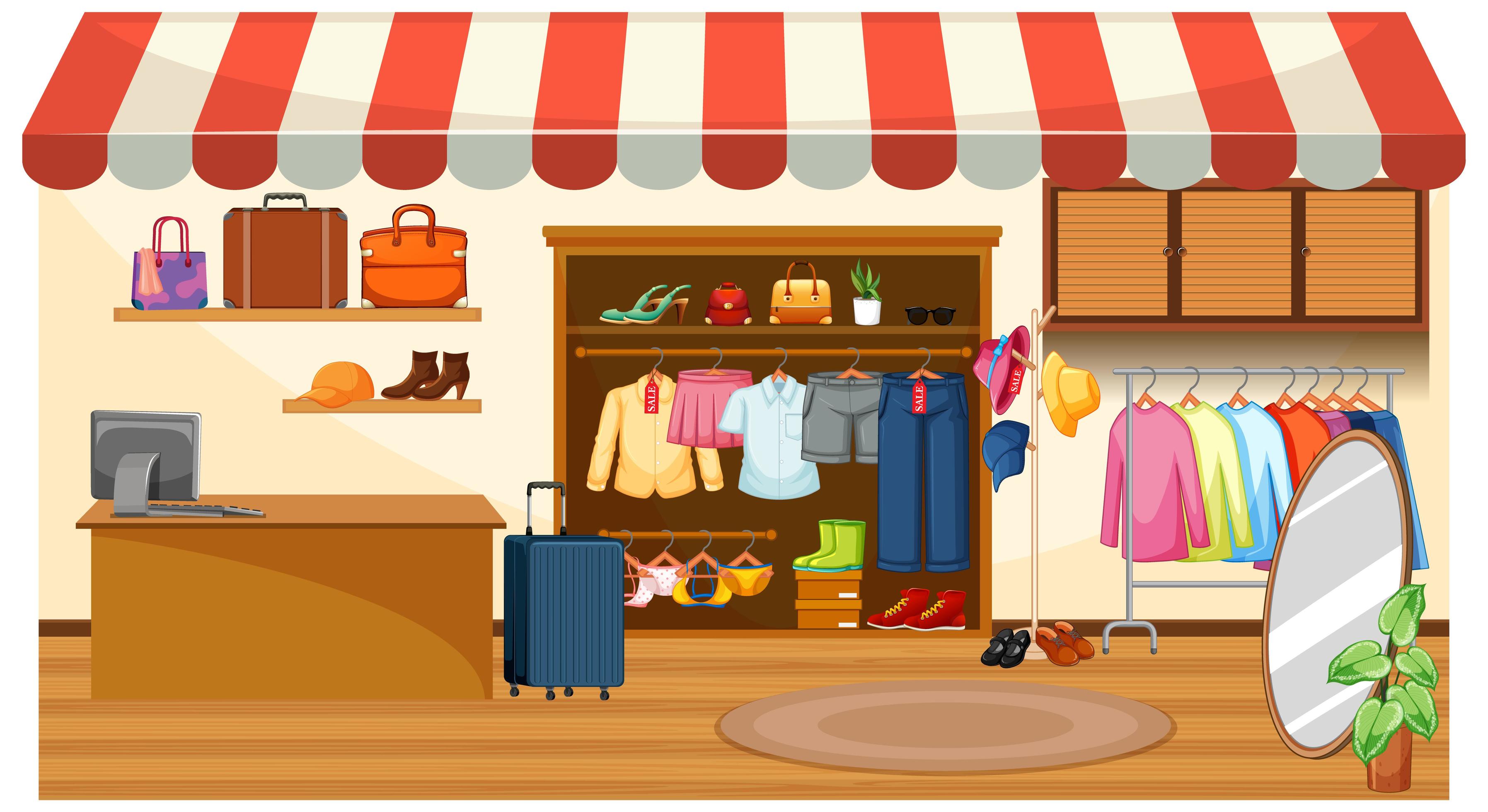 Fashion clothes store background 1542636 Vector Art at Vecteezy