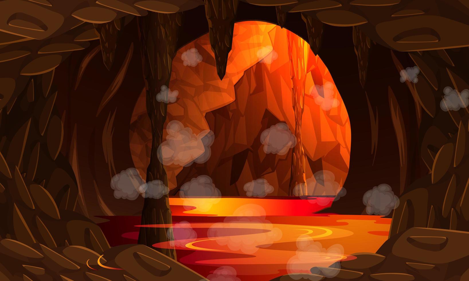 Infernal dark cave with lava scene vector