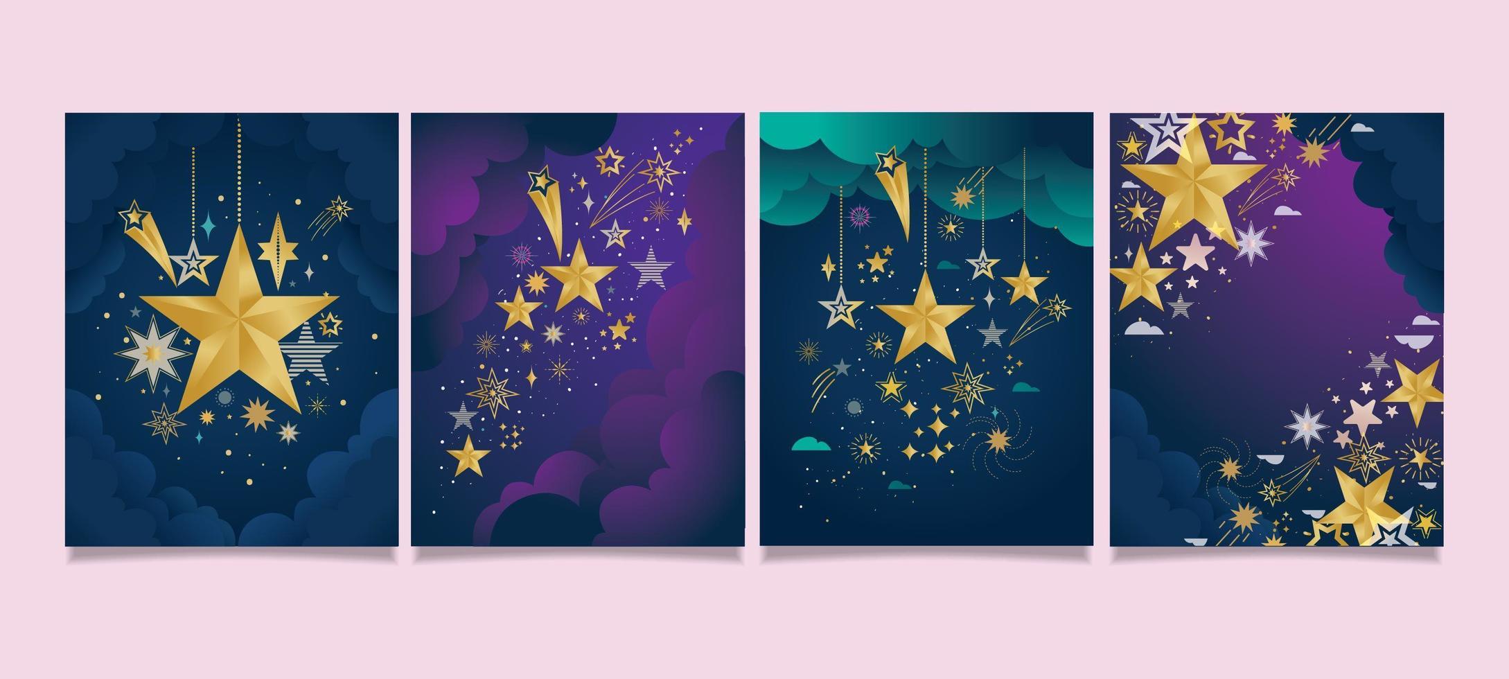 Sparkling Star Card with Purple and Indigo Shade vector