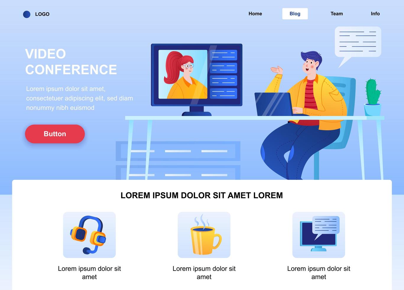 Video conference flat landing page vector