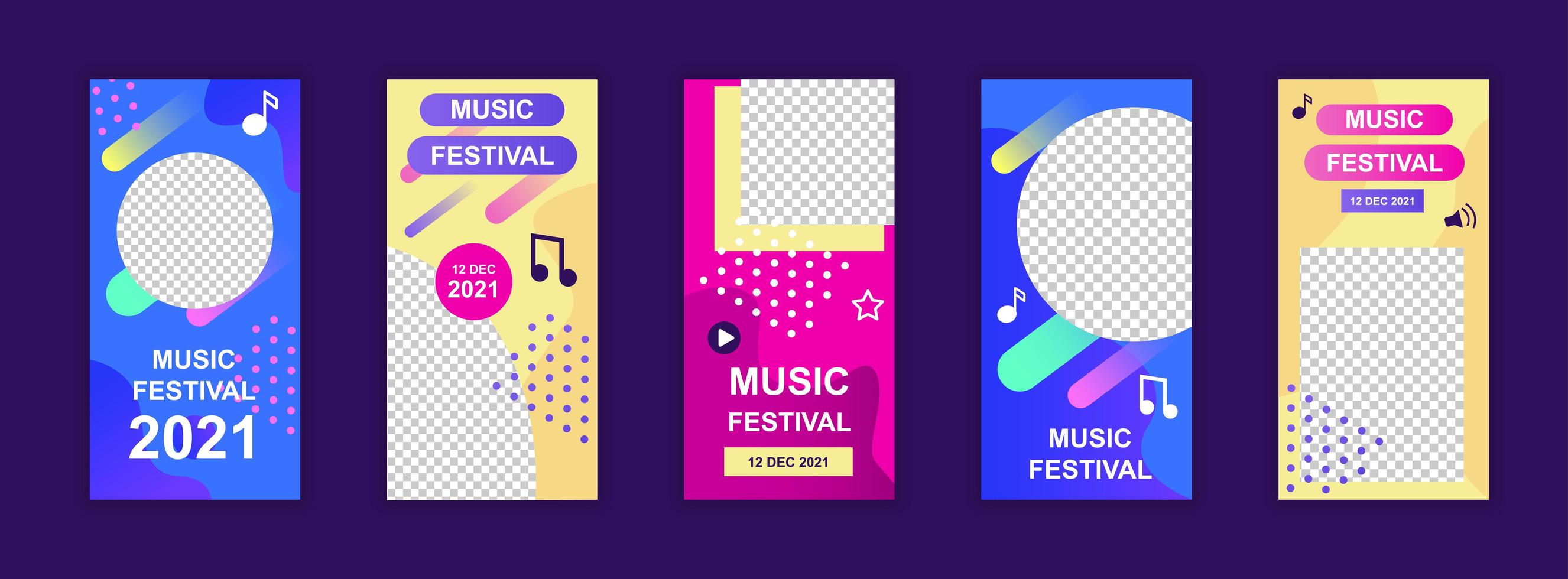 Music festival editable templates set for social media stories vector