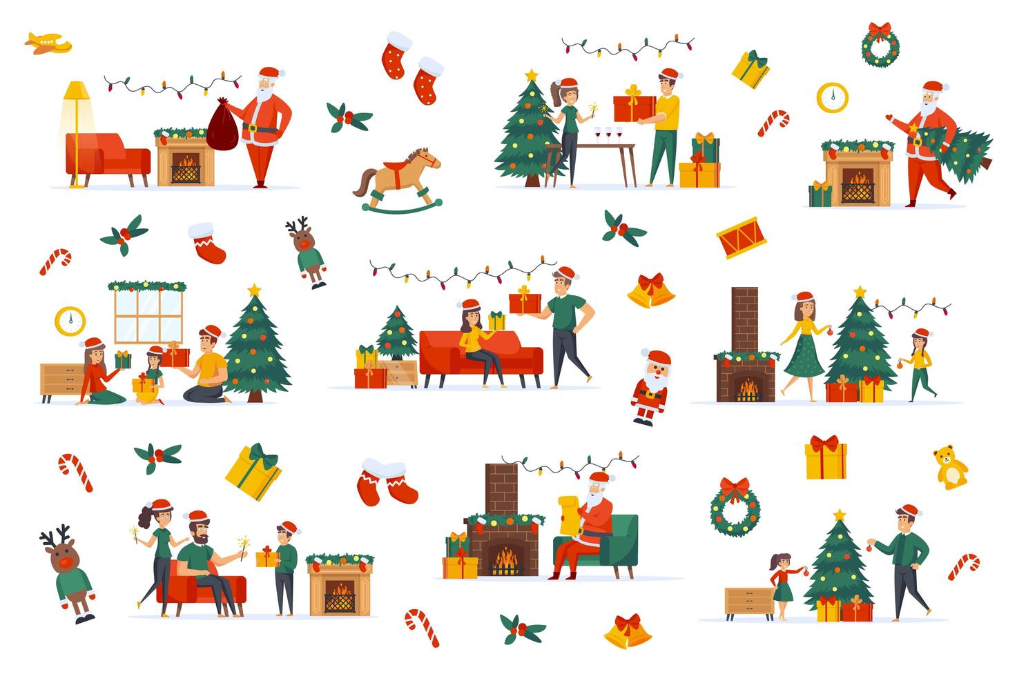 Merry Christmas bundle of flat scenes vector