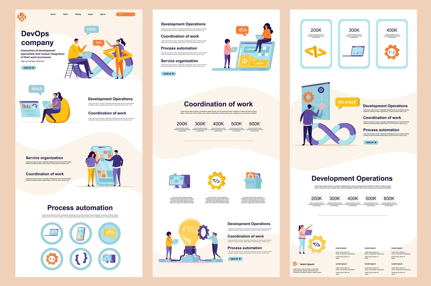 DevOps company flat landing page vector