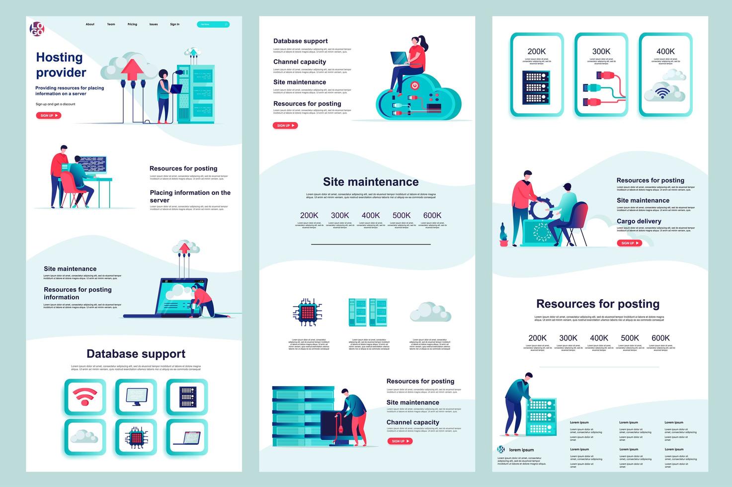 Hosting provider flat landing page vector