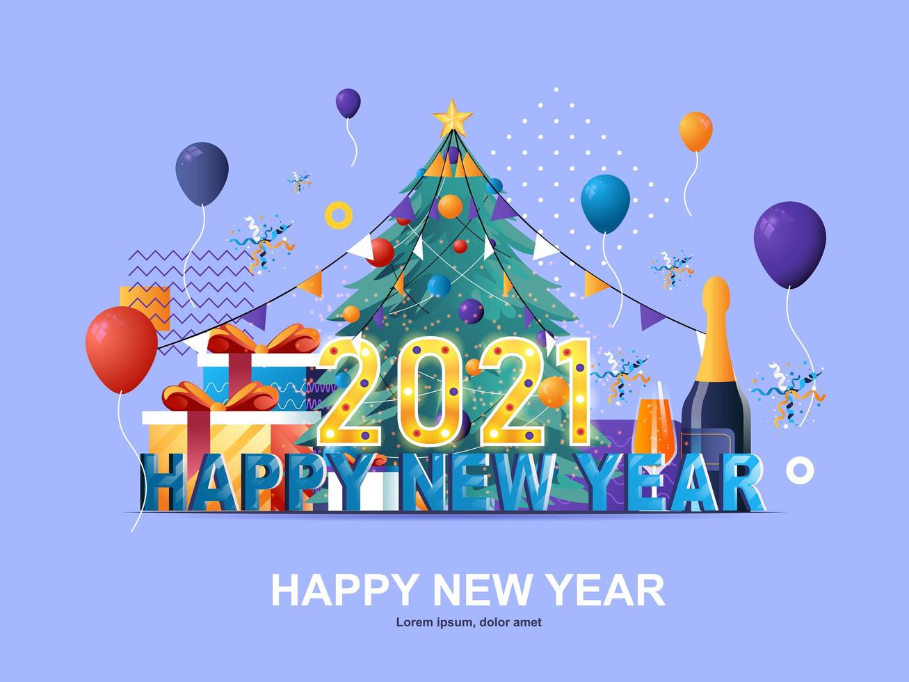 Happy New Year 2021 flat concept with gradients vector