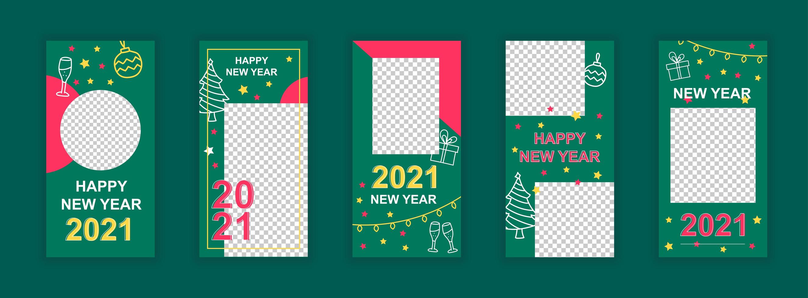 feliz año nuevo 2021 plantillas de redes sociales editables vector