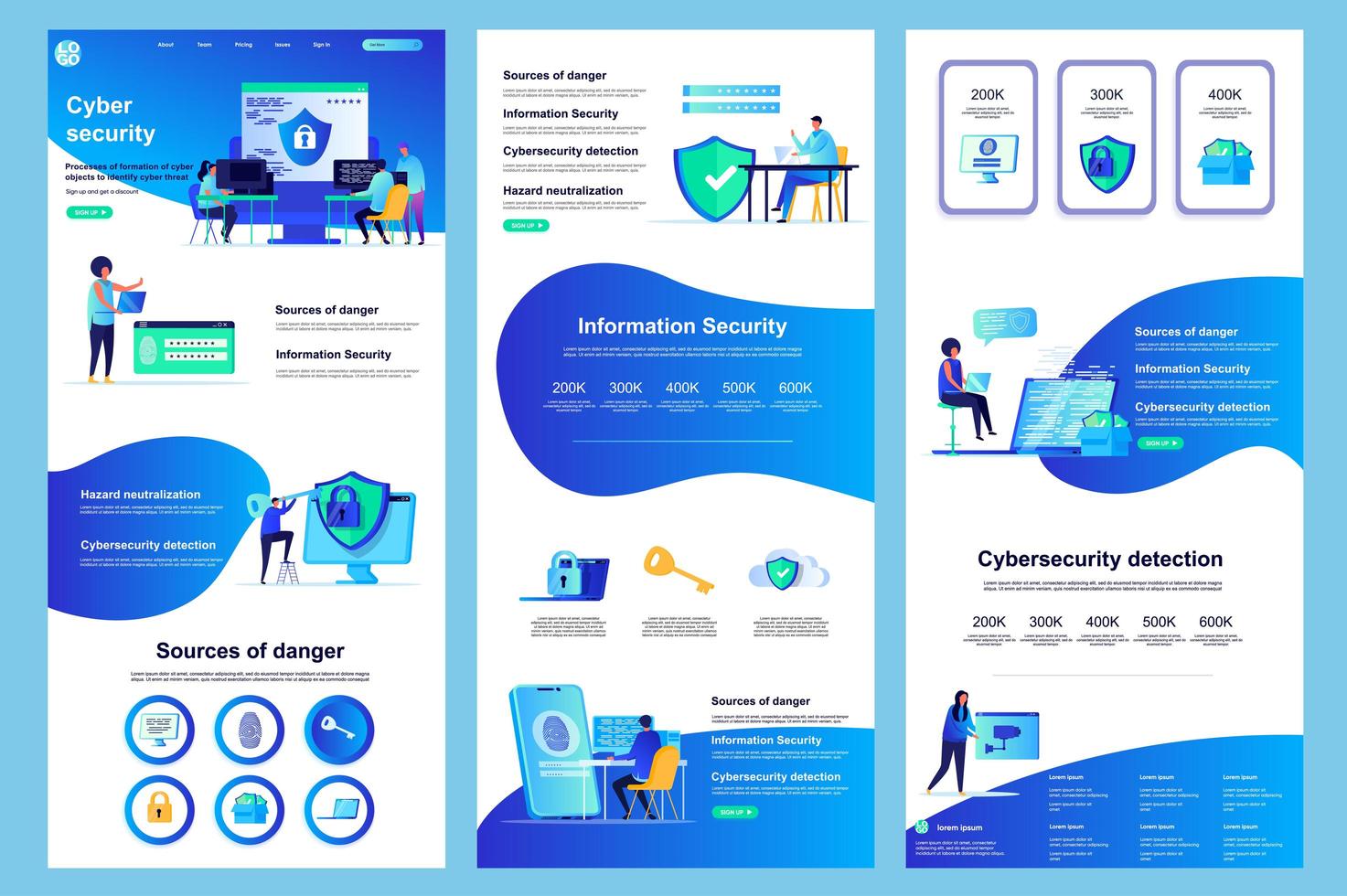 página de inicio plana de seguridad cibernética vector