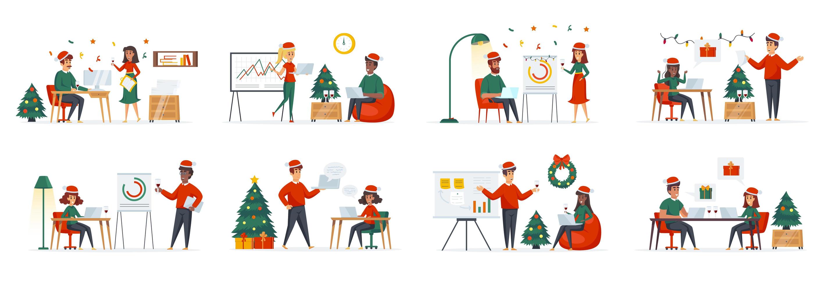 paquete de escenas navideñas corporativas con personajes de personas vector